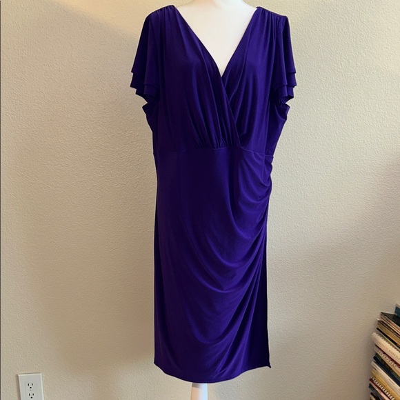 Lauren Ralph Lauren Deep Purple Midi Cocktail Dress Size 22w - Picture 1 of 5